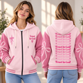 Pink Ribbon Bow Zip-up Baseball Jacket