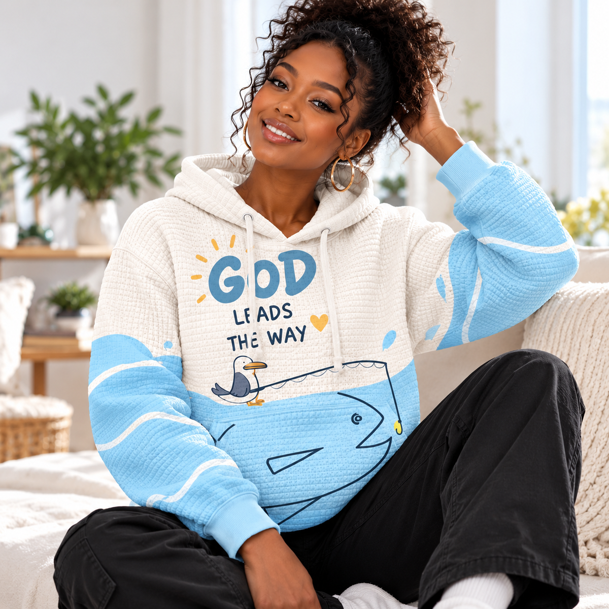 Seagull Fishing Waffle Hoodie