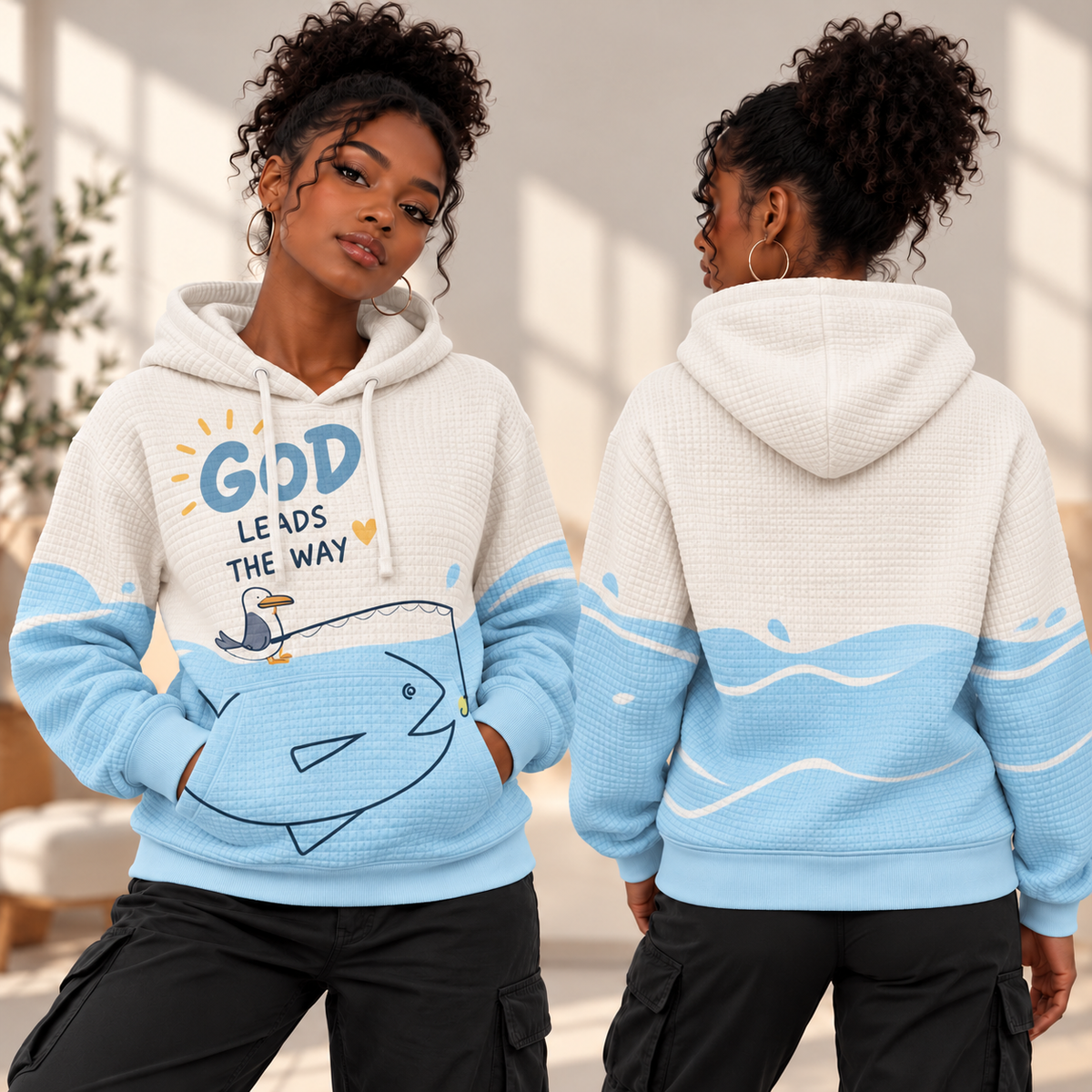 Seagull Fishing Waffle Hoodie