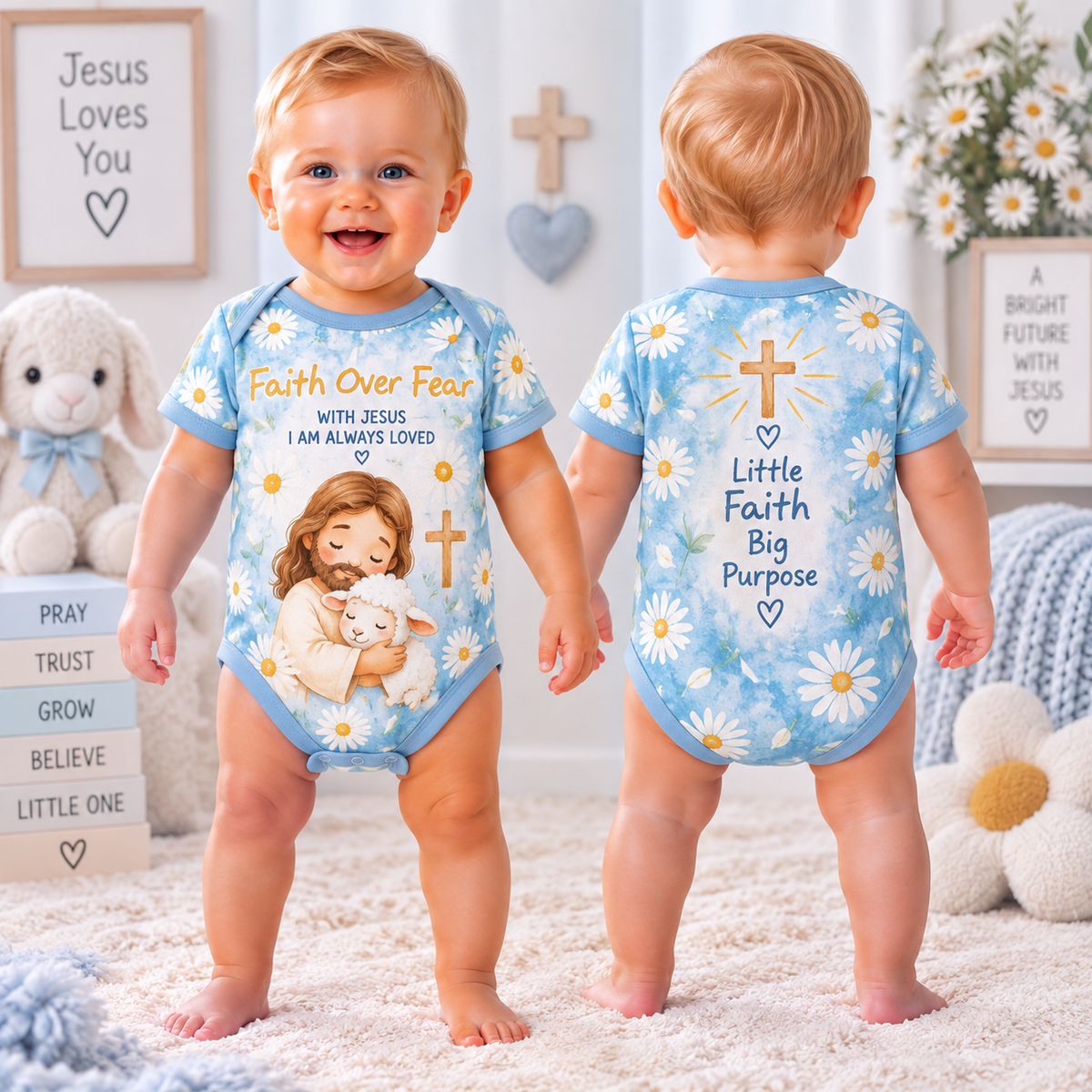 Faith Over Fear Jesus Lamb Baby Bodysuit