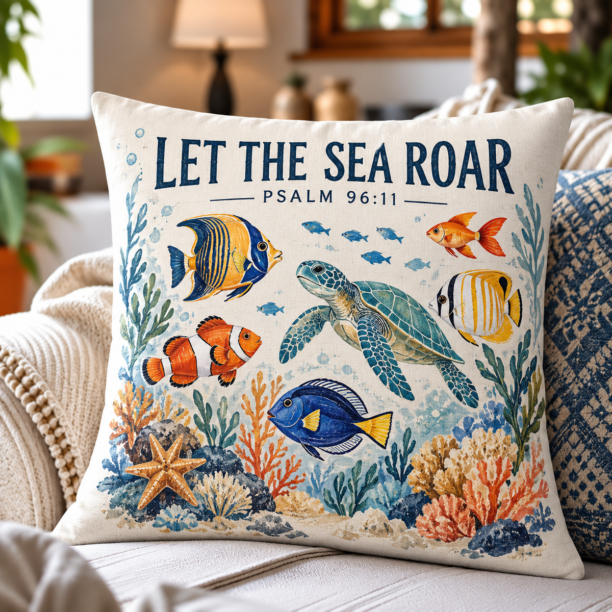 Let The Sea Roar Sea Turtle Pillow