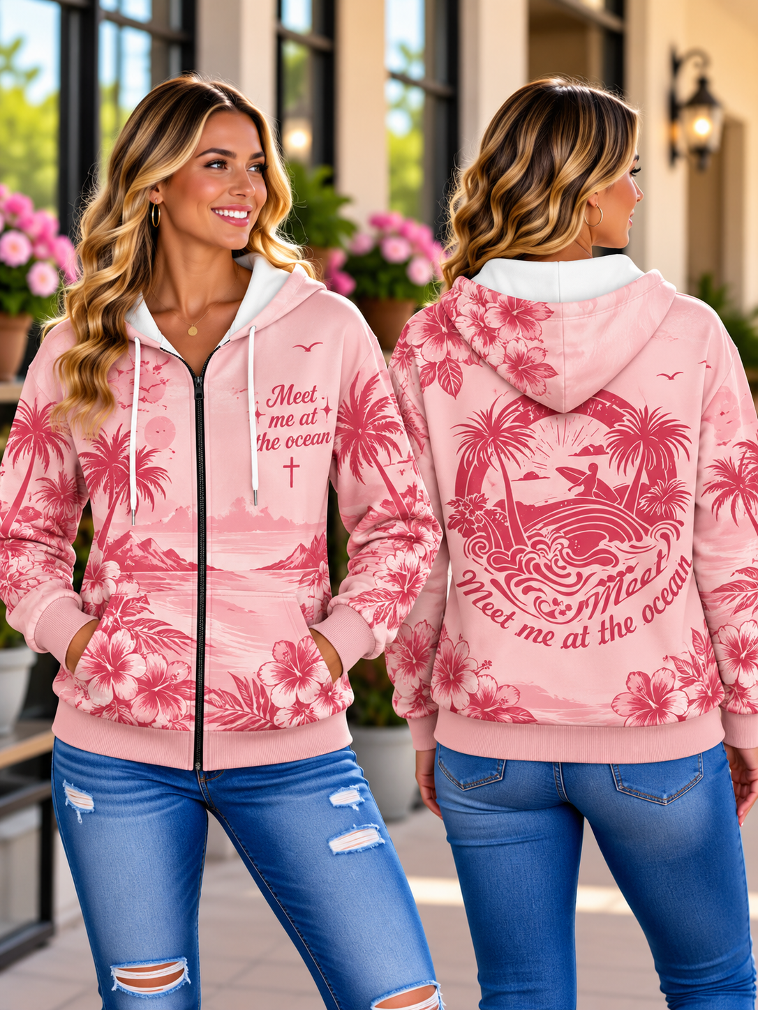 Meet Me at the Ocean Tropical Zip Hoodie