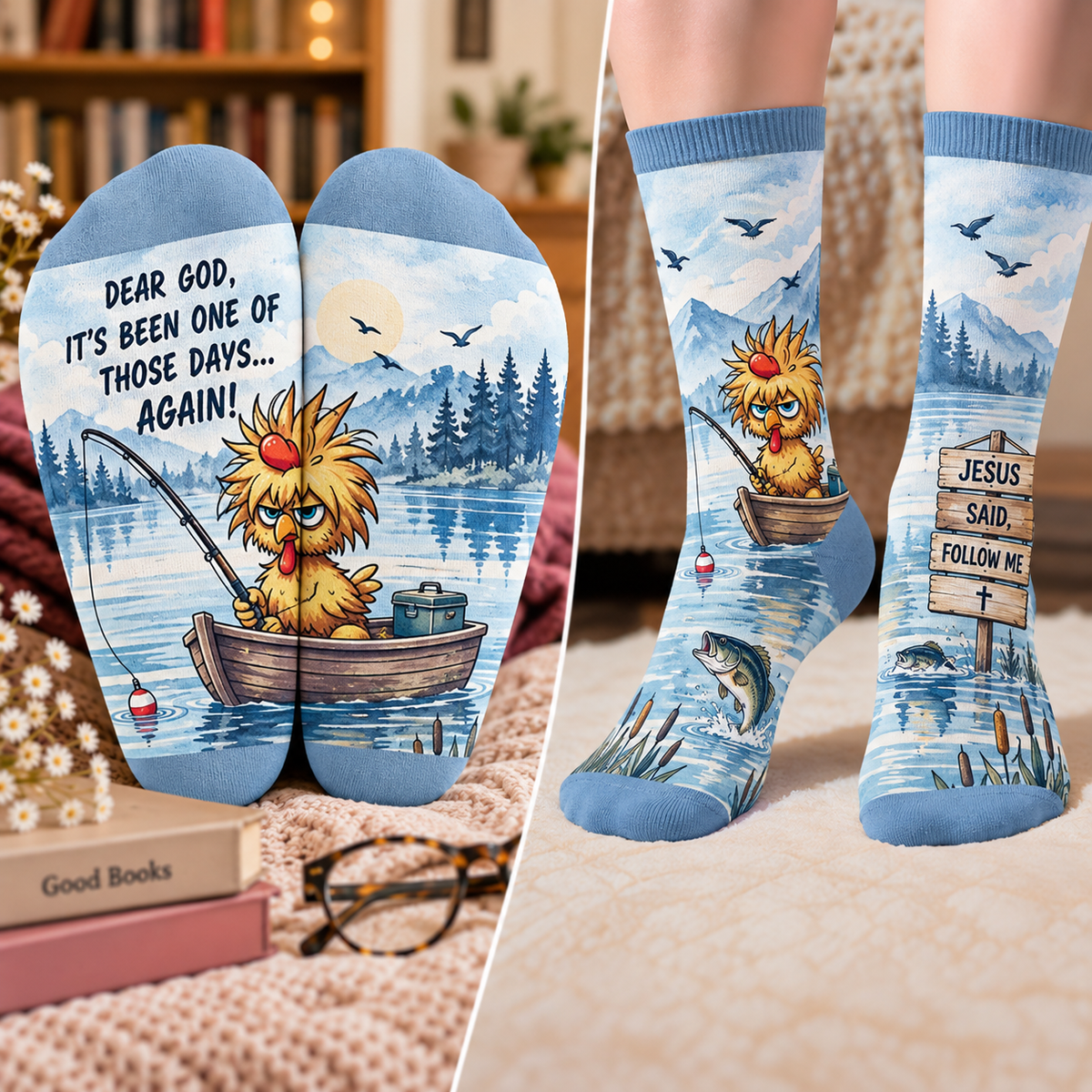 Dear God It's Been One Of Those Days Again Chicken Mid-Tube Socks