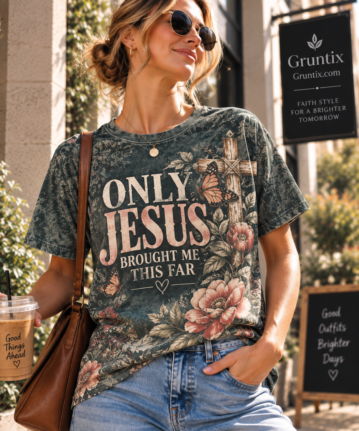 Only Jesus Brought Me This Far Floral Christian T-Shirt