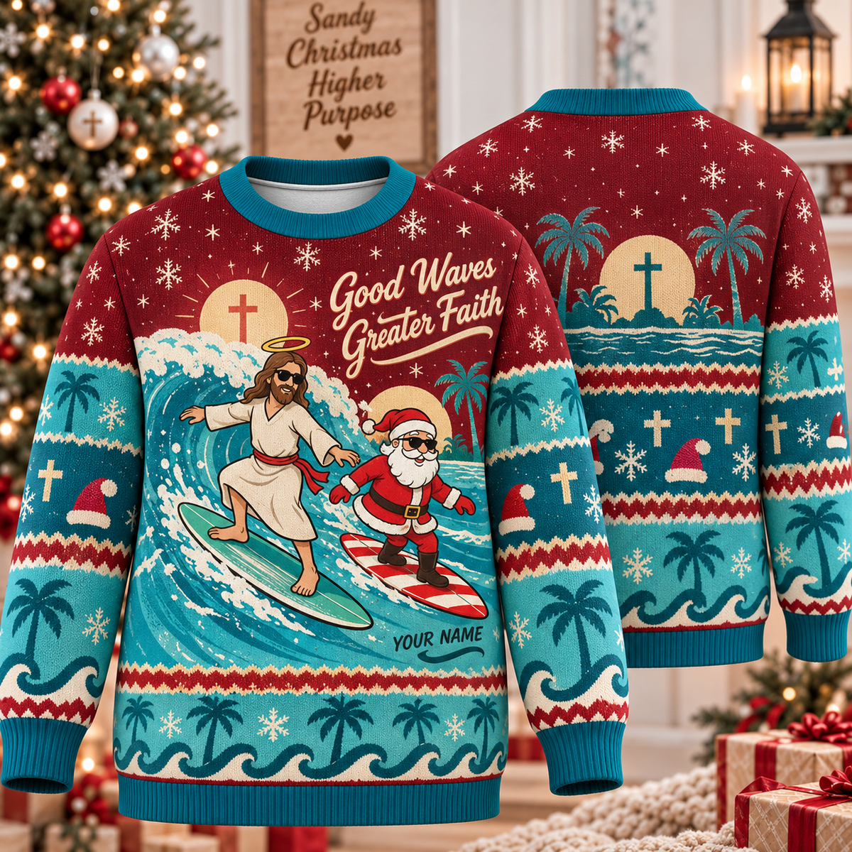 Personalized Good Waves Greater Faith Ugly Sweater