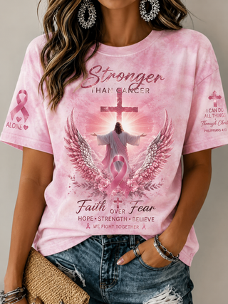 Stronger Than Cancer T-Shirt – Women's Christian Breast Cancer Awareness Shirt | Faith Over Fear
