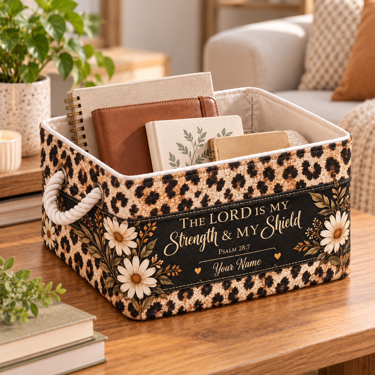 Personalized Leopard Daisy Storage Basket