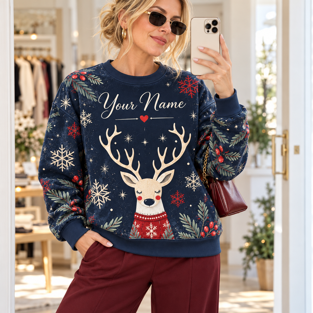 Personalized Winter Reindeer Sweatshirt