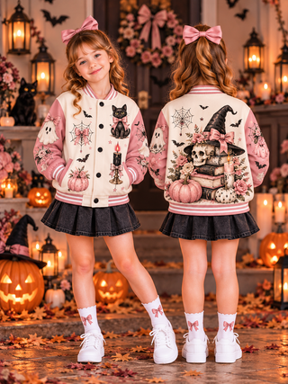 Witch Hat Skull Kids Baseball Jacket