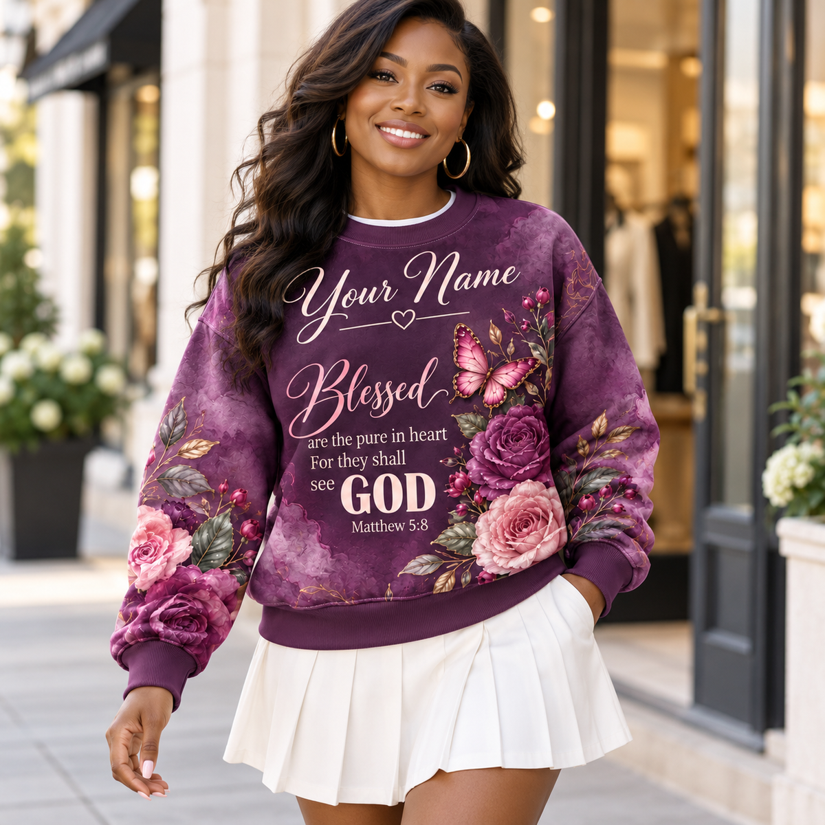 Personalized Plum Rose Butterfly Sweatshirt