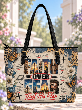 Faith Over Fear Trust His Plan Jesus Leopard Saddle Bag