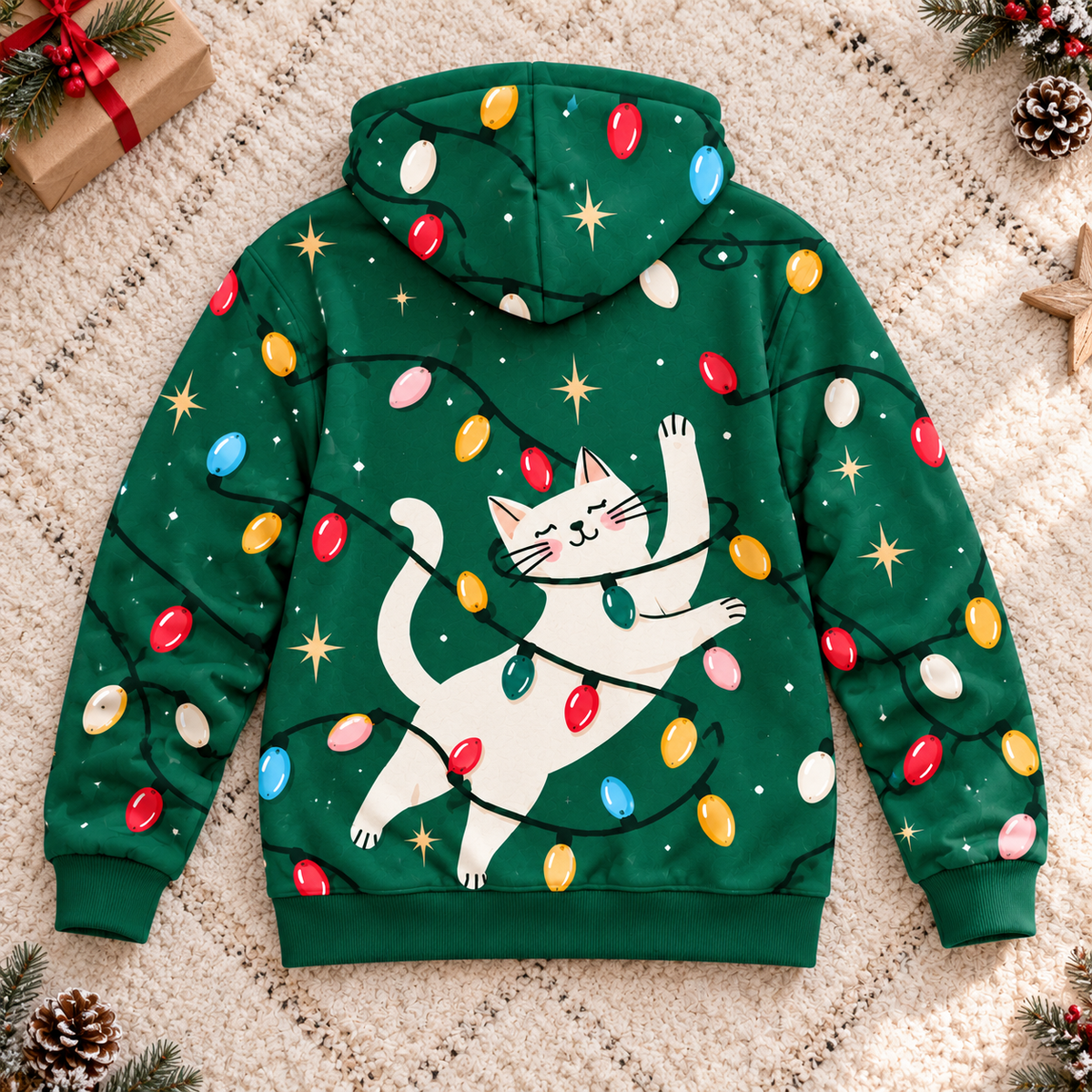 White Cat Christmas Personalized Fleece Jacket