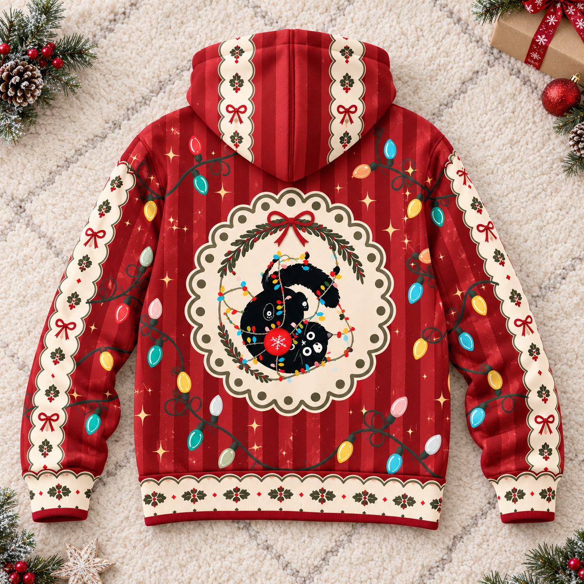 Black Cat Christmas Lace Personalized Fleece Jacket