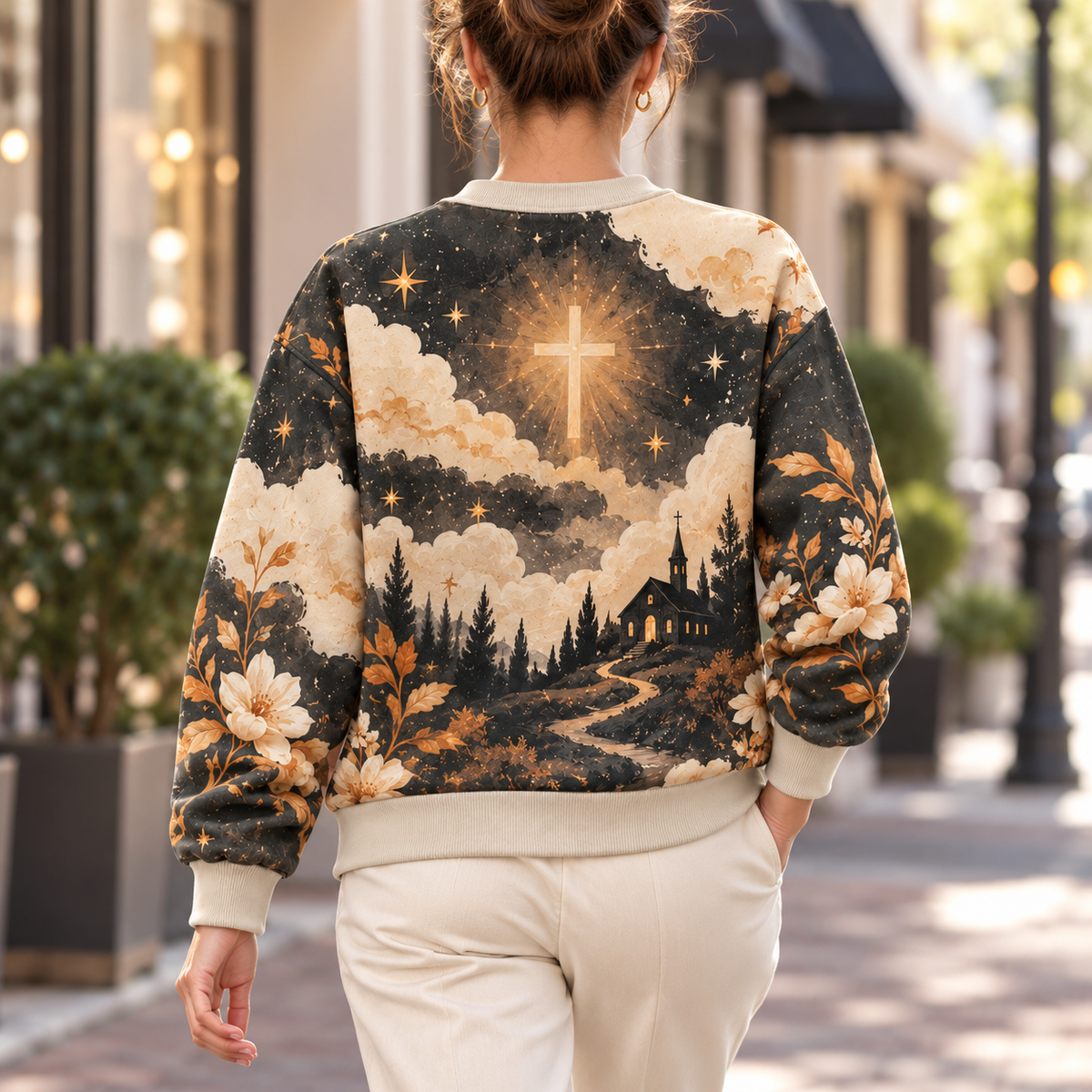 Personalized Crescent Moon Black Cat Sweatshirt