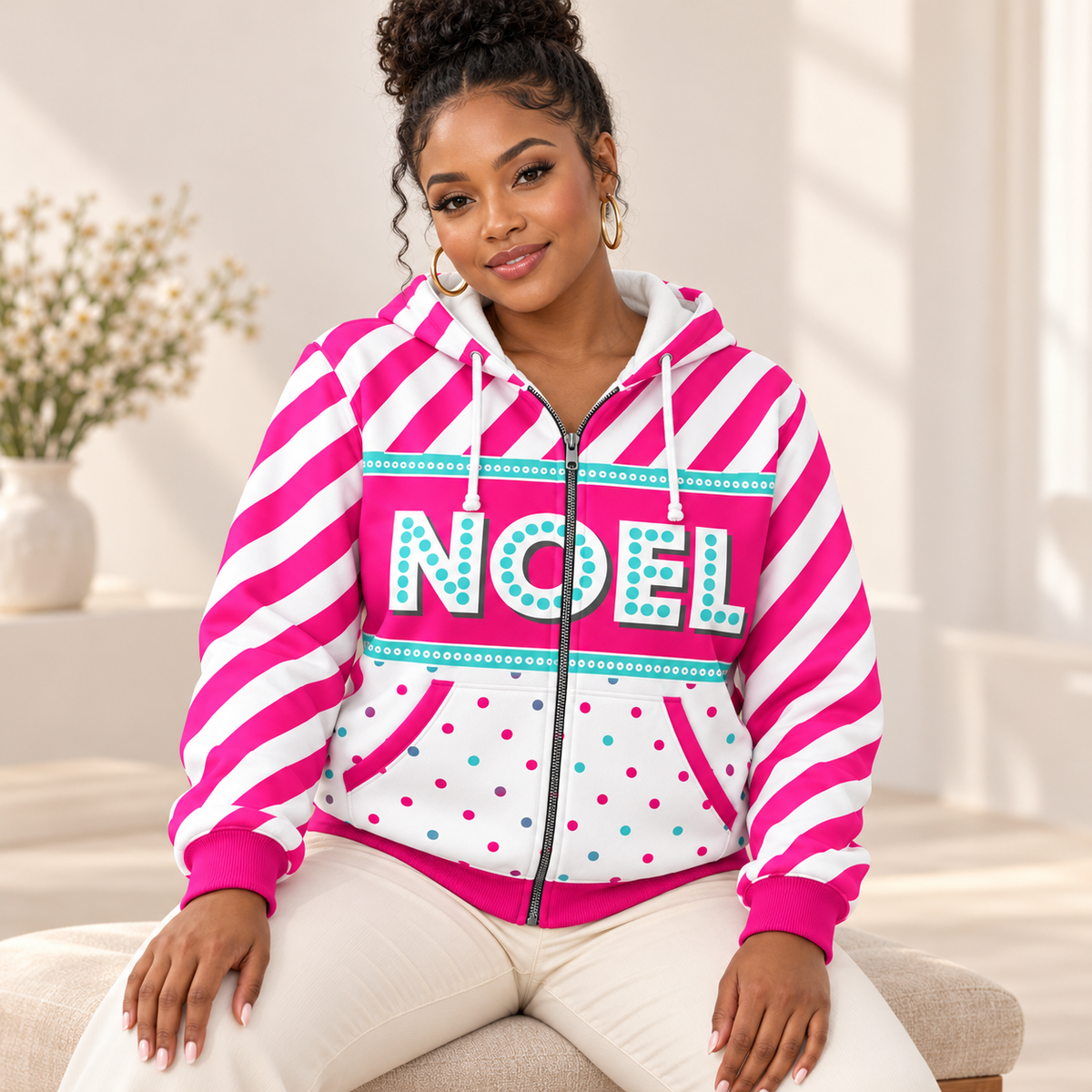 Personalized Pink Candy Stripe Zip Hoodie