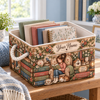 Personalized Reading Girl and Cat Storage Basket