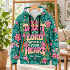 Personalized Teal Pink Floral Half-Zip Hoodie