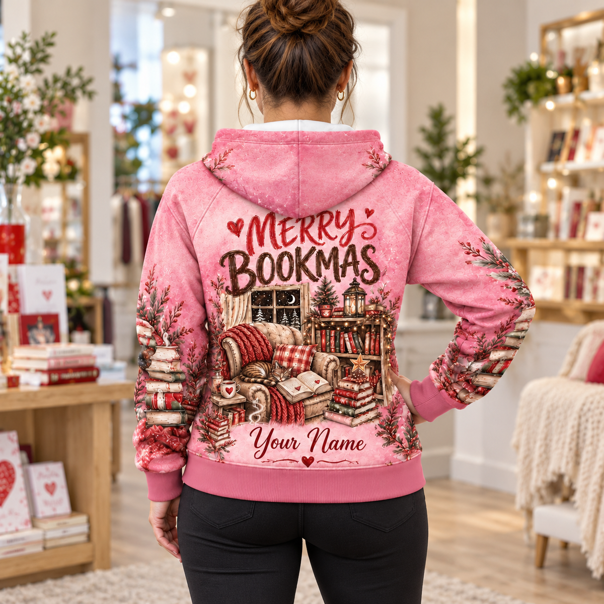 Personalized Pink Reading Nook Zip Hoodie