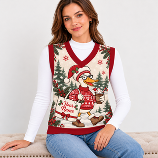 Personalized Winter Duck Knitted V-Neck Vest