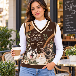 Personalized Dogs and Cat Floral Knitted V-Neck Vest