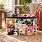 Personalized Retro Cat Square Storage Basket With Lid