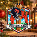 Navy Orange Football Cross Shield Personalized Sports Ornament