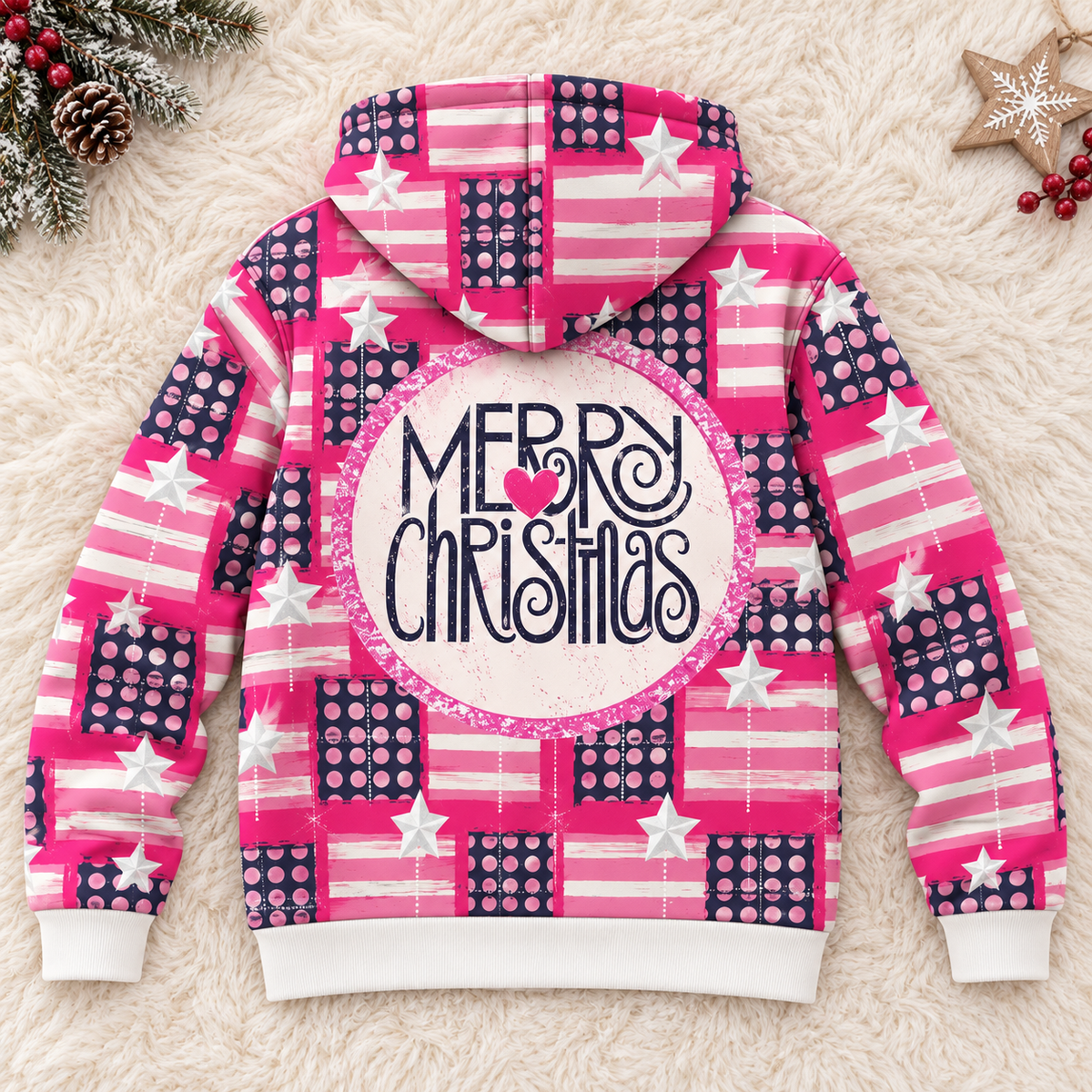 Merry Christmas Patchwork Personalized Fleece Jacket