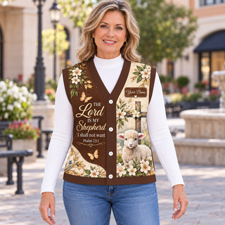 Country Lamb Floral Personalized Knitted Cardigan Vest