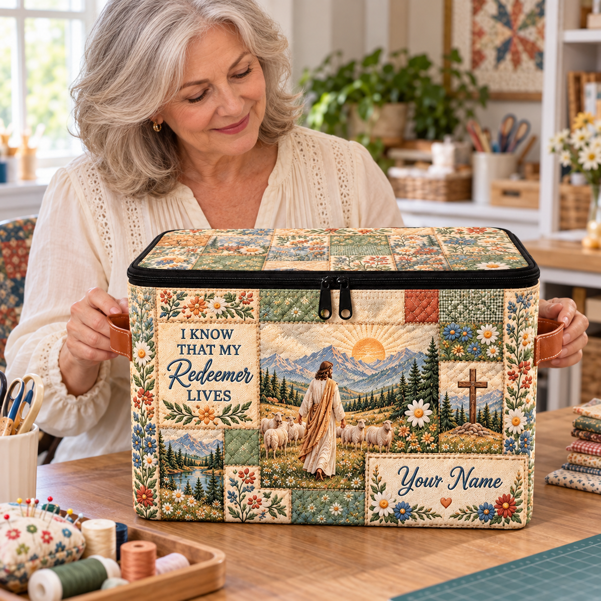 Personalized Meadow Patchwork Square Storage Basket With Lid