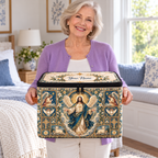 Personalized Navy Gold Floral Square Storage Basket With Lid