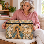 Personalized Blue Gold Floral Square Storage Basket With Lid