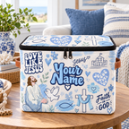 Personalized Blue Doodle Square Storage Basket With Lid
