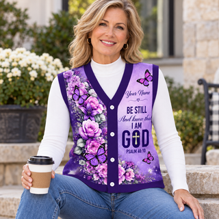 Purple Rose Butterflies Personalized Knitted Cardigan Vest