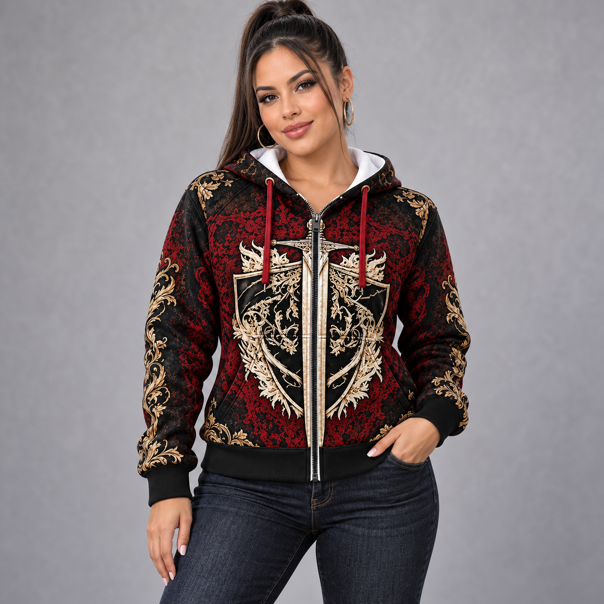 Personalized Ornate Sword and Shield Zip Hoodie