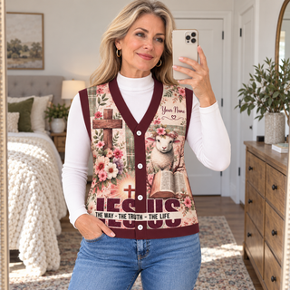 Blush Floral Lamb Personalized Knitted Cardigan Vest