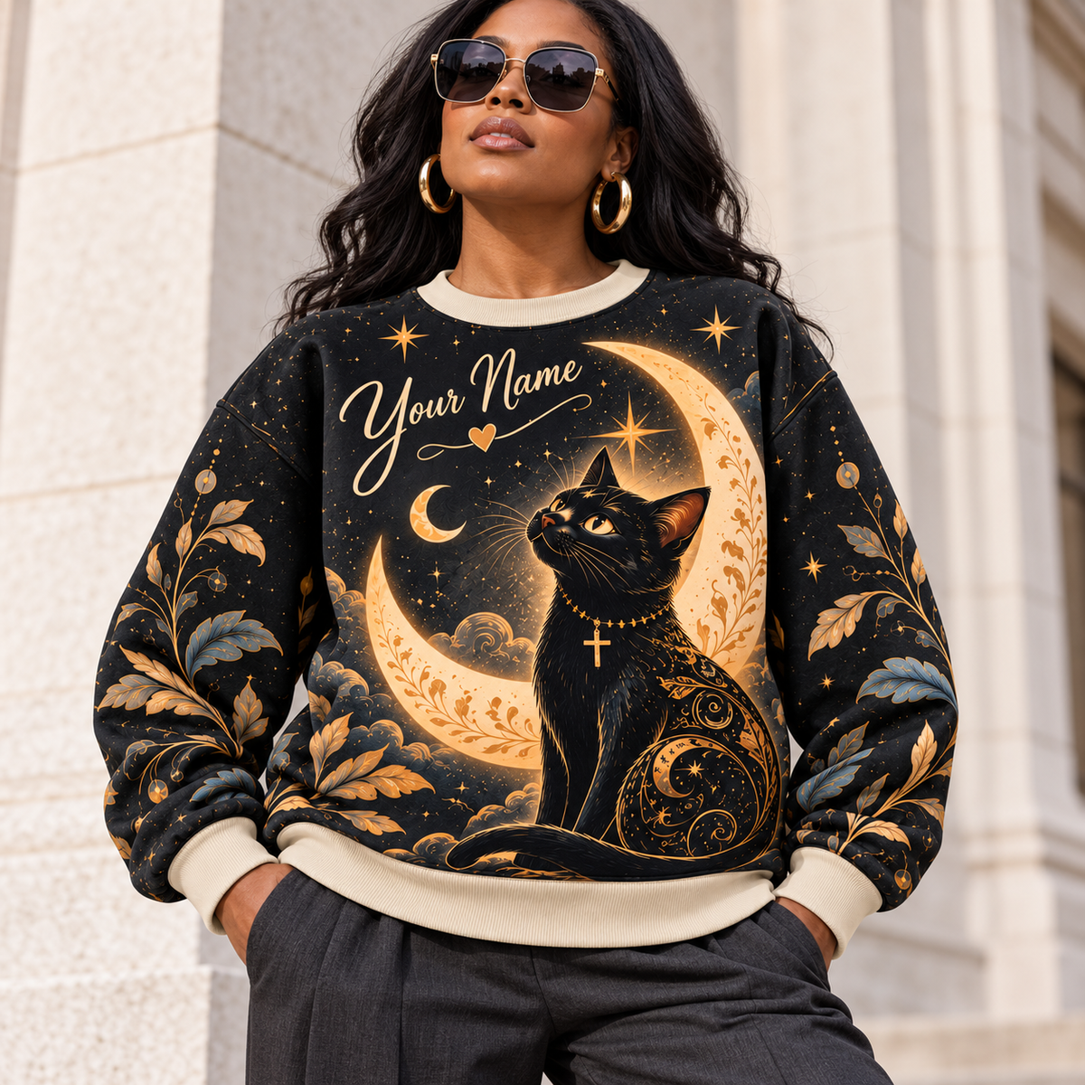 Personalized Golden Moon Cat Sweatshirt