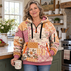 Personalized Floral Bow Patchwork Half-Zip Hoodie
