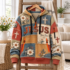 Personalized Vintage Floral Patchwork Half-Zip Hoodie