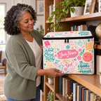 Personalized Colorful Doodle Square Storage Basket With Lid