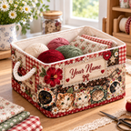 Personalized Floral Cats Patchwork Storage Basket