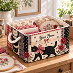 Personalized Gingham Bow Black Cat Storage Basket