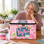 Personalized Pink Denim Square Storage Basket With Lid