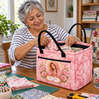 Personalized Pink Rose Portrait Quilted Storage Basket