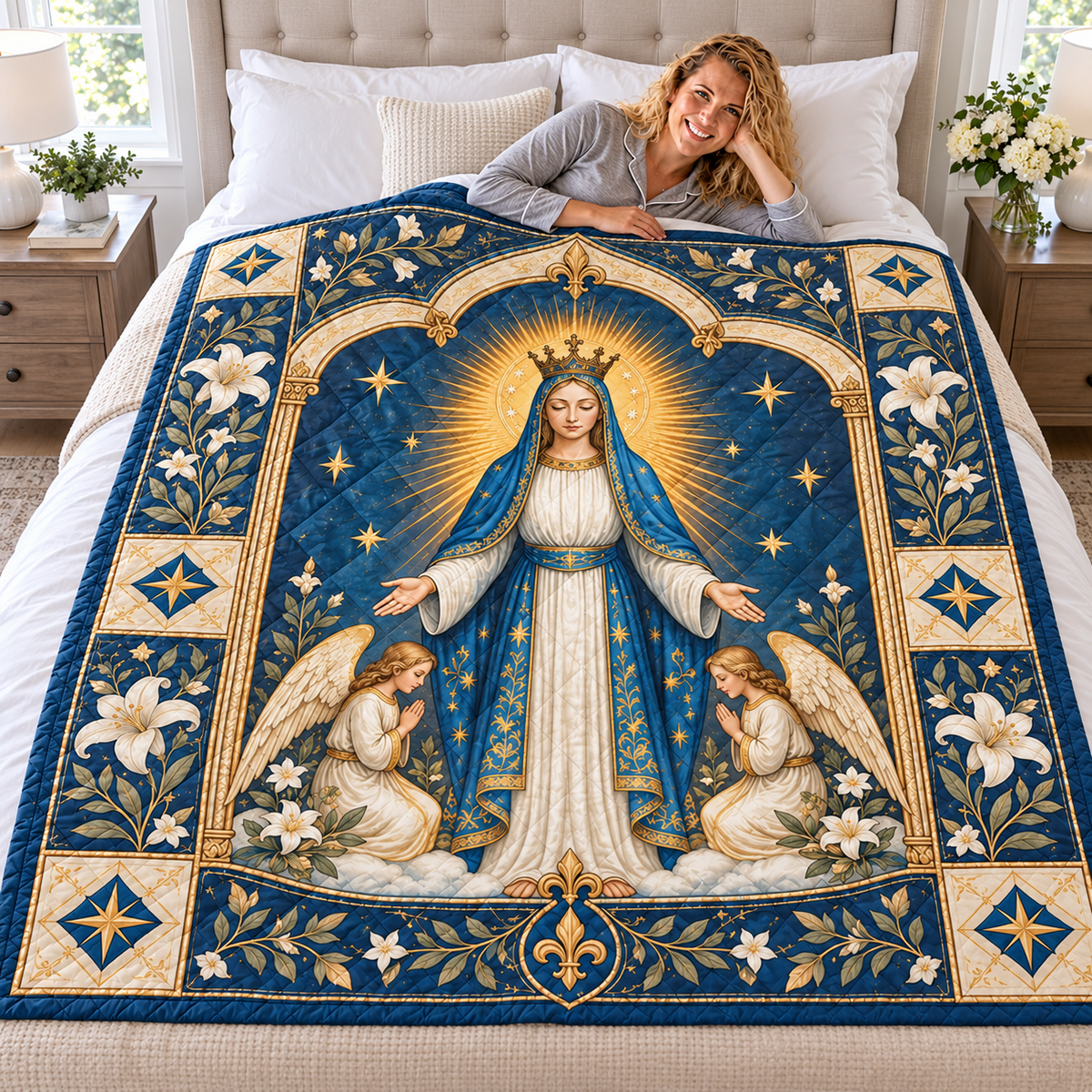 Crowned Lady and White Lilies Quilt