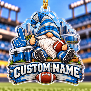Personalized Blue and Silver Football Gnome Ornament