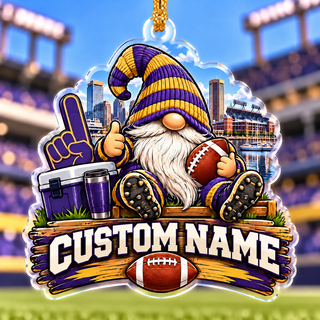 Personalized #1 Purple and Gold Football Gnome Ornament
