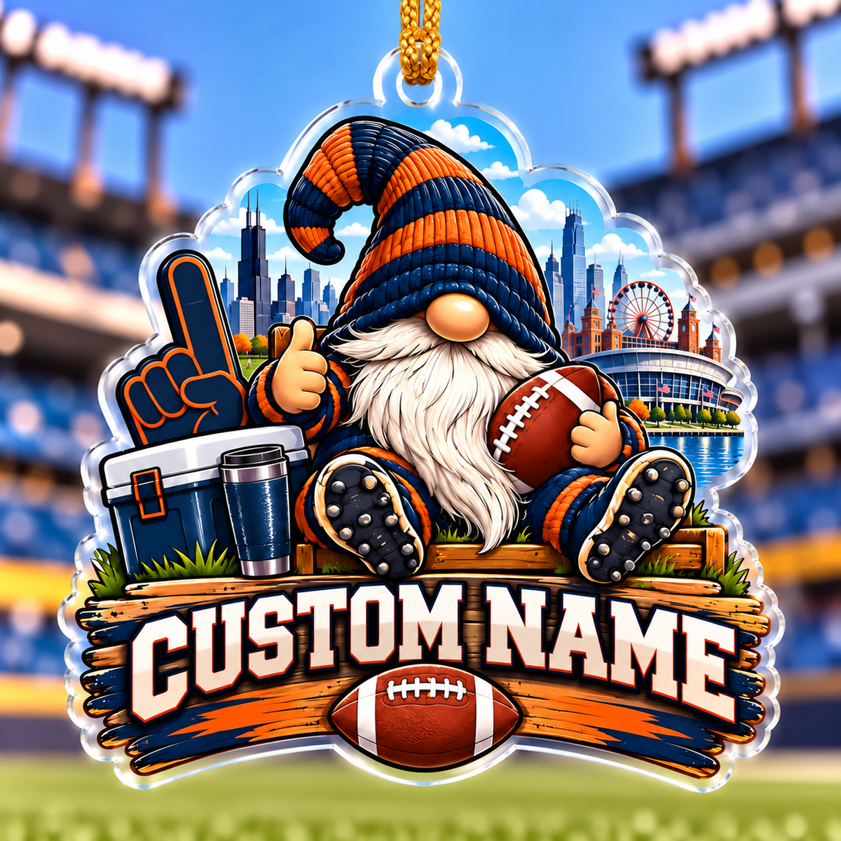 Personalized Chicago Football Gnome Ornament