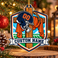 Dark Navy Orange Football Cross Shield Personalized Sports Ornament
