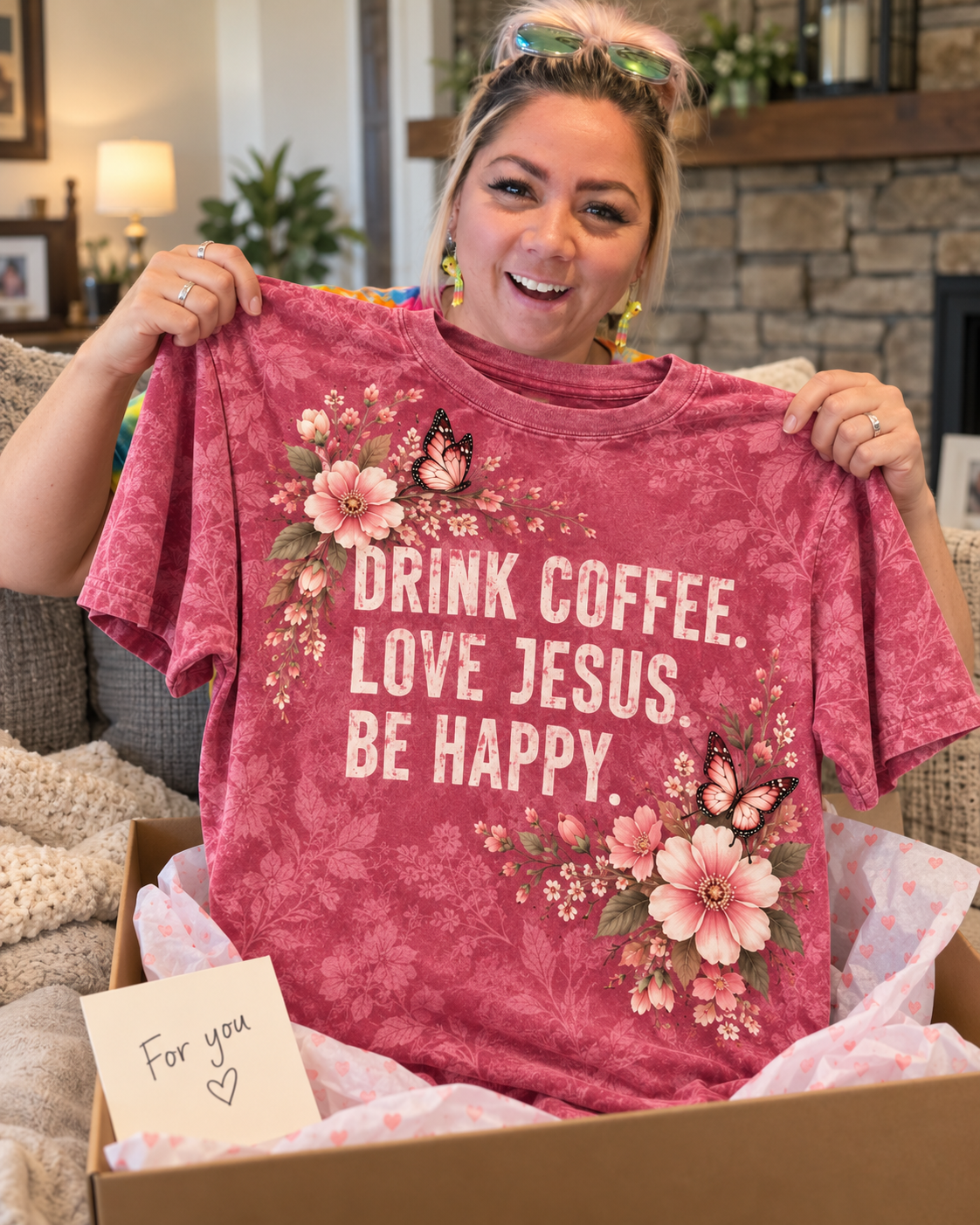 Drink Coffee Love Jesus Be Happy Christian T-Shirt