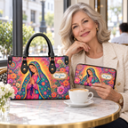 Personalized Vibrant Floral Woman PU Leather Handbag & Leather Long Wallet